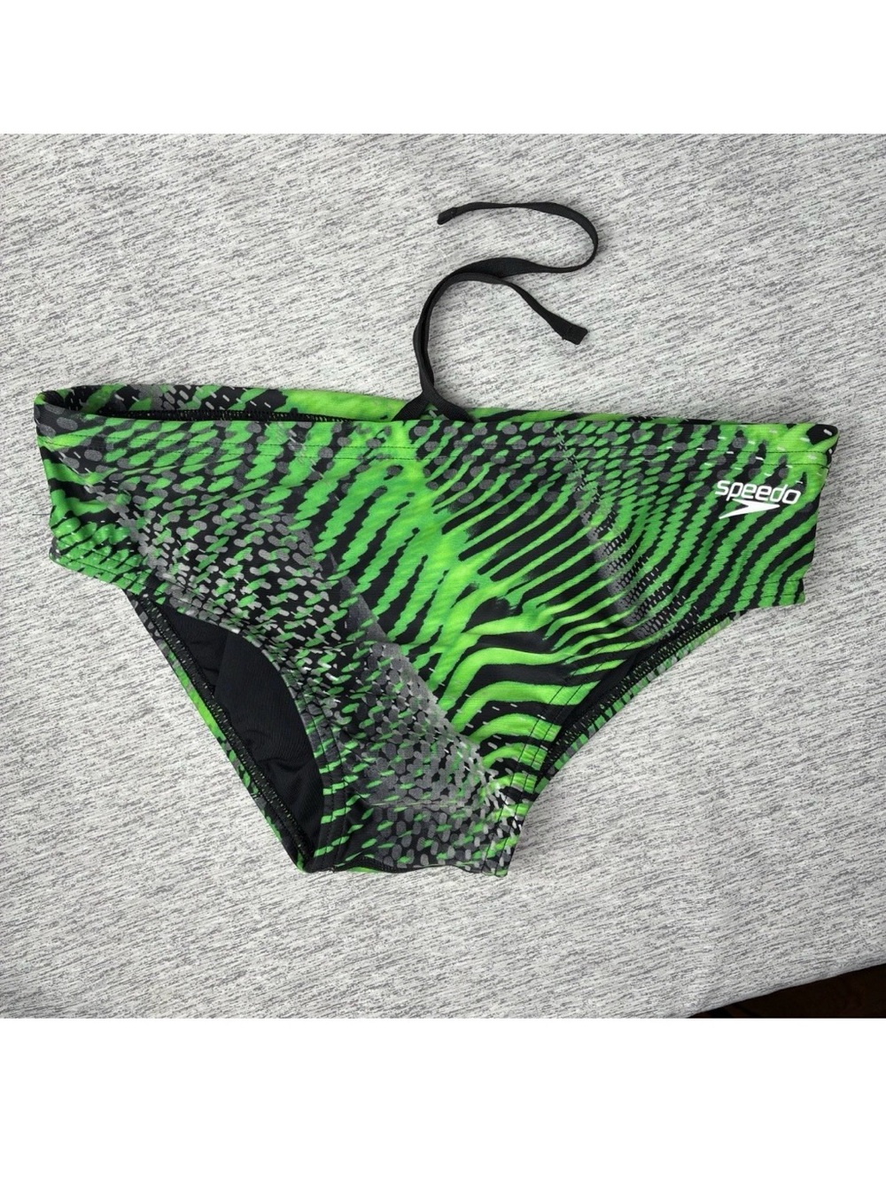 Vintage Speedo Swim Suit 32 Green Black Abstract Botanical Retro 90s Briefs 3"